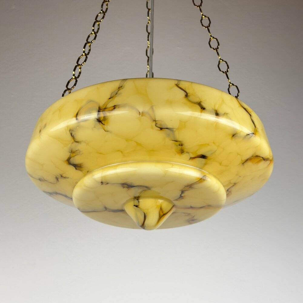 Art Deco pendant lamp in yellow glass, 1930s
