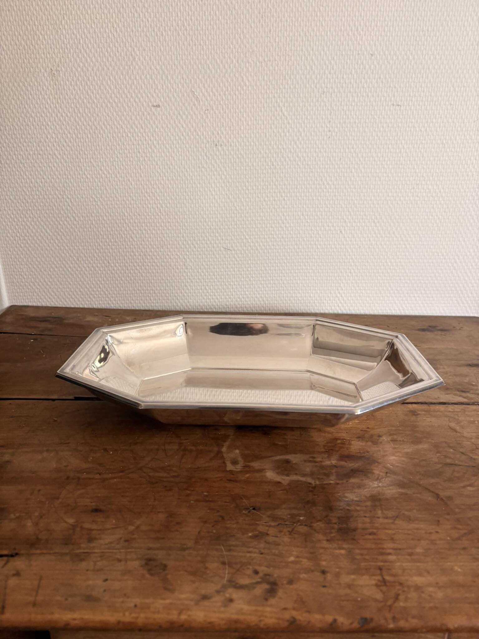 Octagonal Silver Metal Art Deco Plate Hallmarked Silversmith Fleuron Christofle