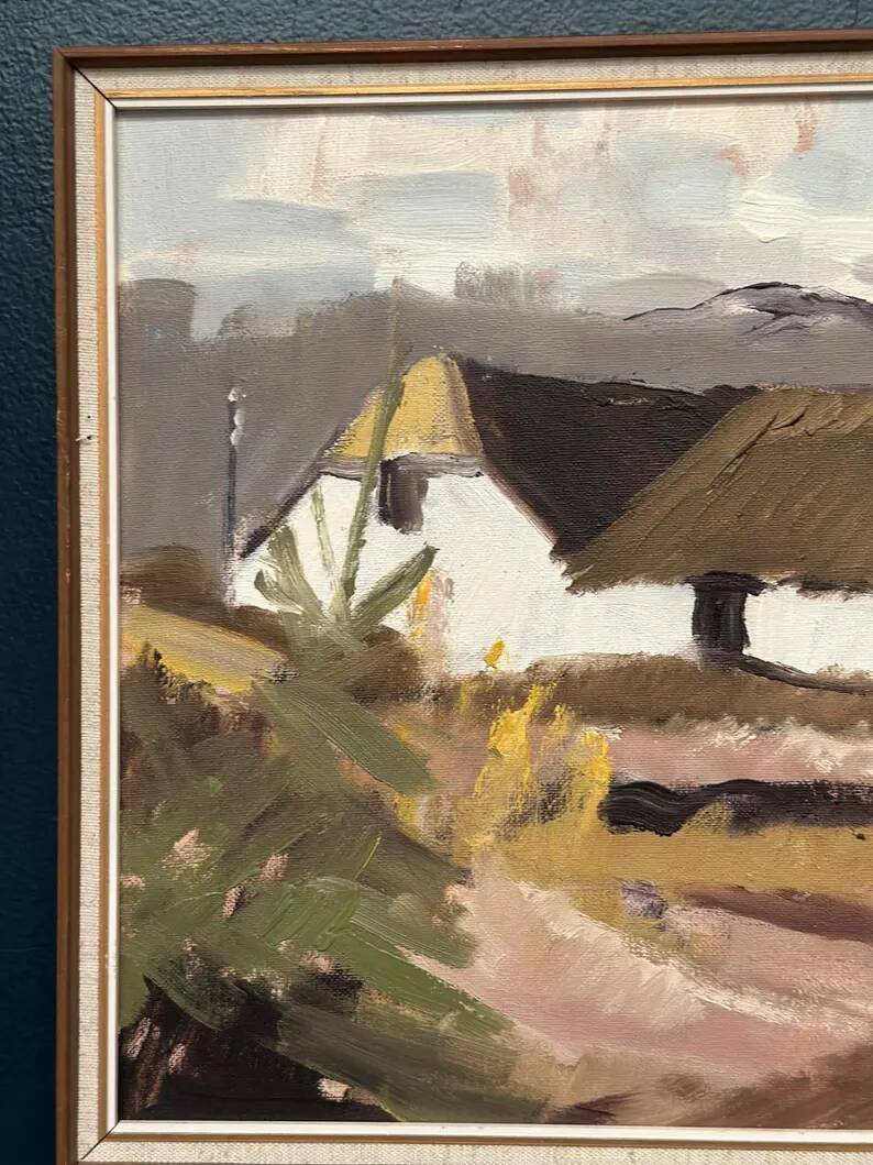 Original Swedish Oil on Canvas – "Farm" by Jörgen Bruun – Signed – Vintage and Framed – 41 × 31 cm (16.1" × 12.2")