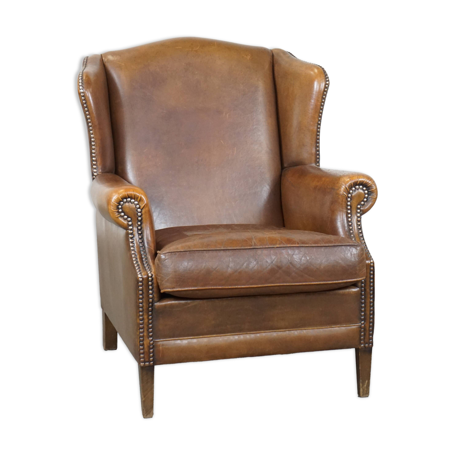 English style sheepskin wing chair