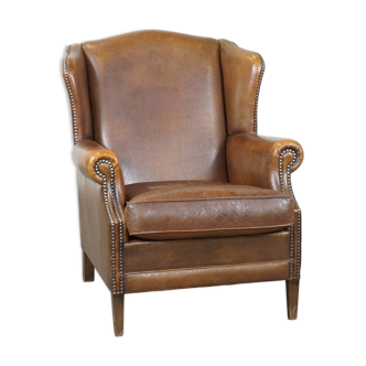 Fauteuil à oreilles en cuir de mouton de style anglais