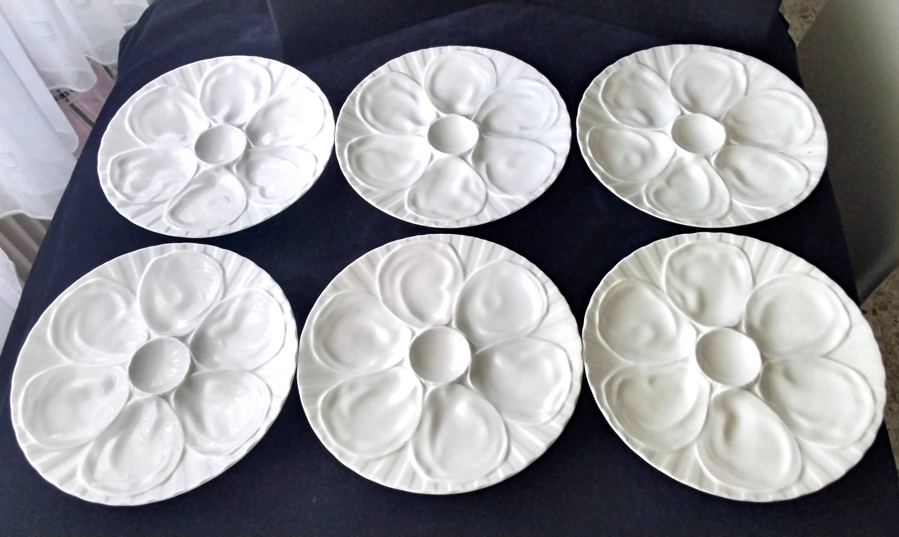 6 white porcelain oyster plates by Pillivuyt