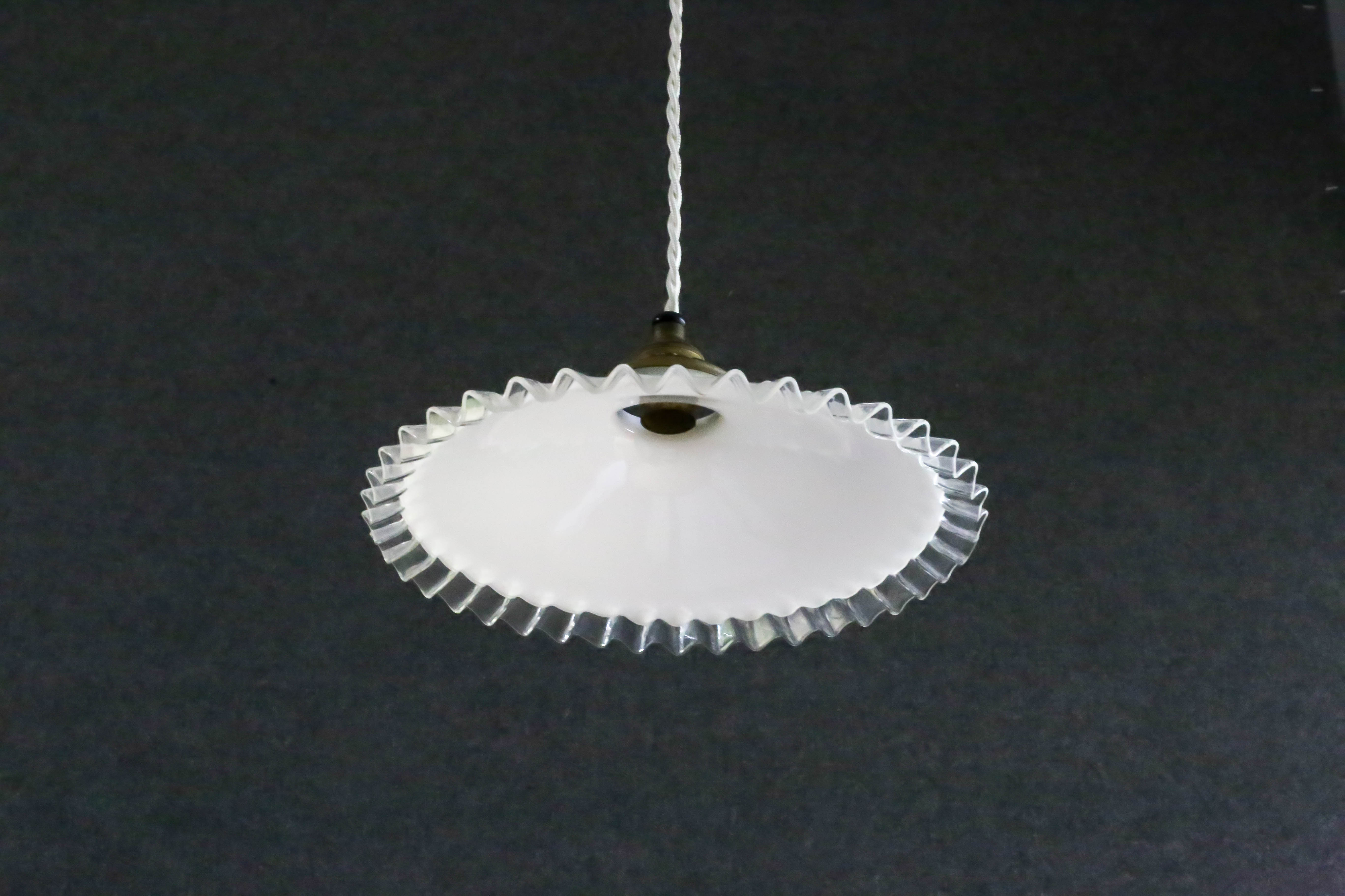 Suspension in white opaline mounted with socket and vintage claw - new cable