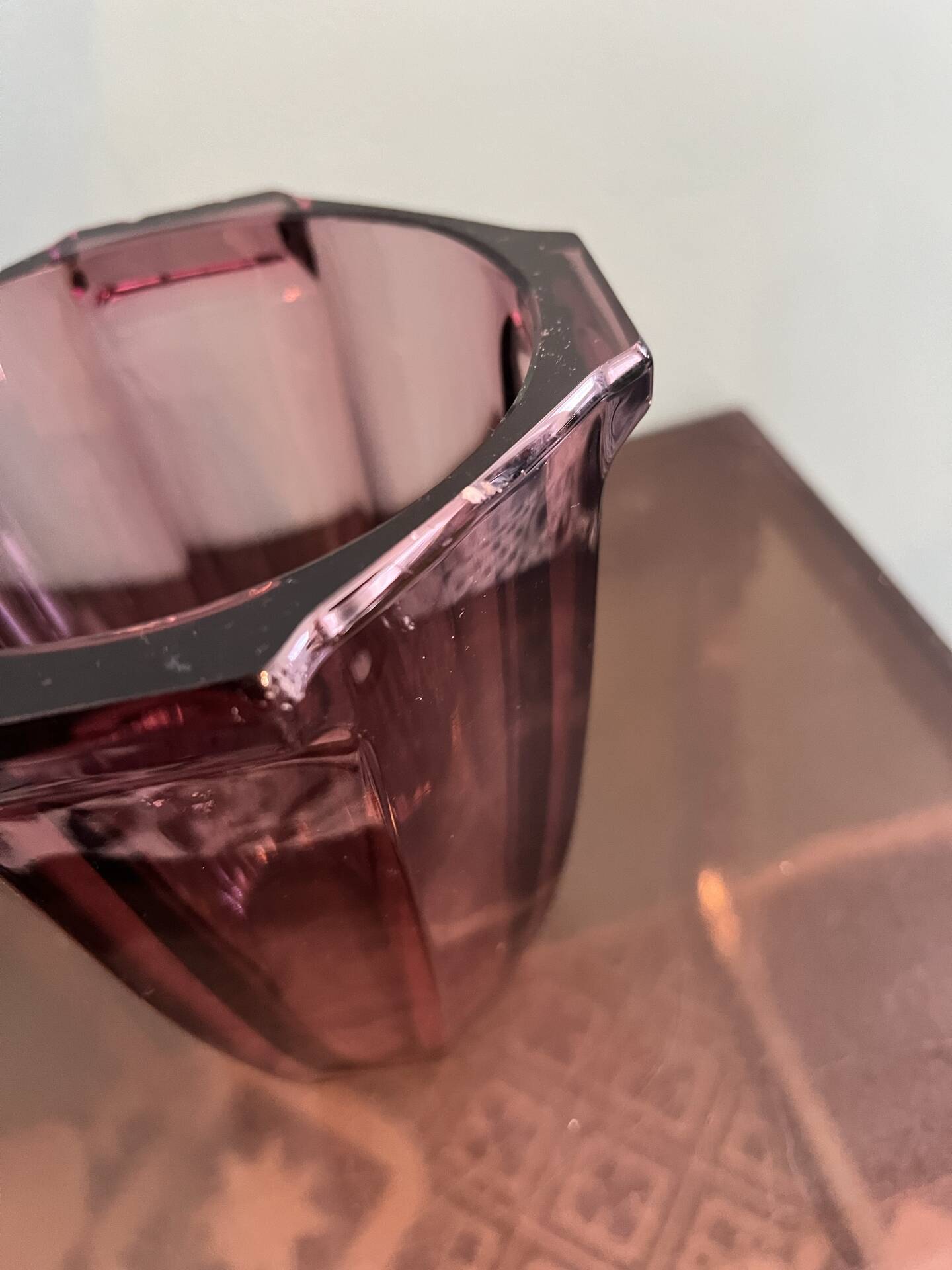 Faceted Art Deco vase in purple glass