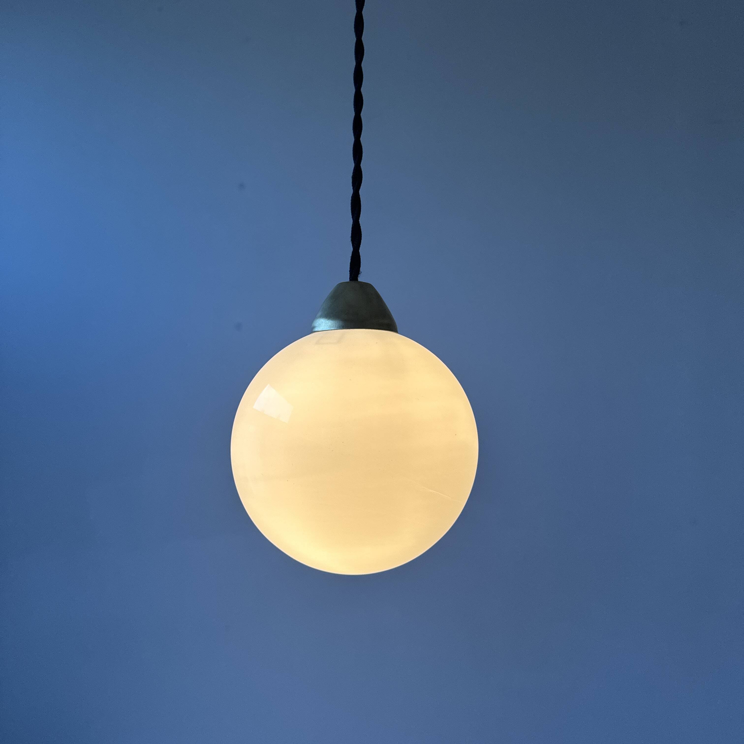 Pair of old vintage round opaline pendants