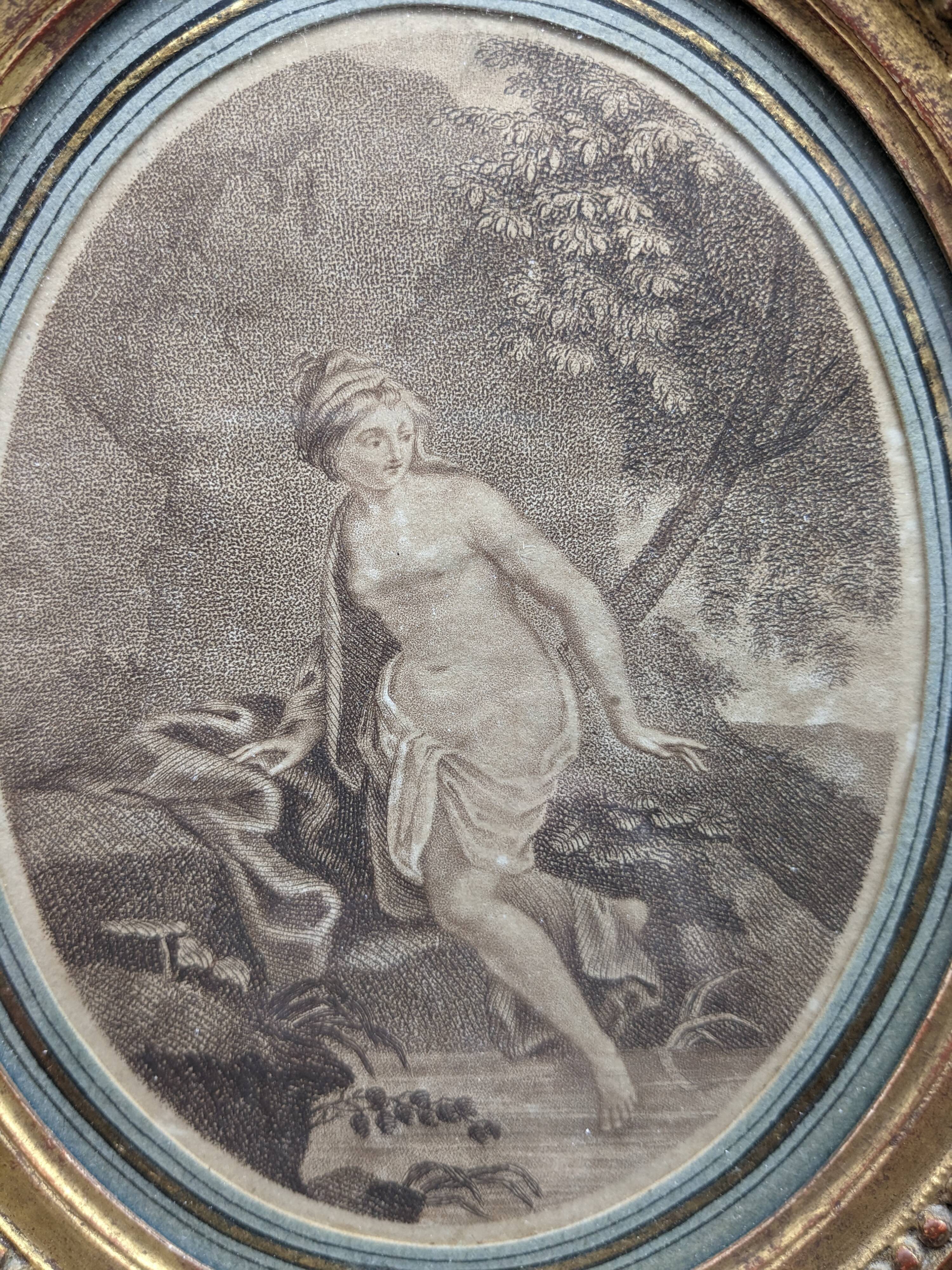 Pair of engravings Diane au bain XIX th gilded wood frame