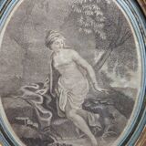 Pair of engravings Diane au bain XIX th gilded wood frame