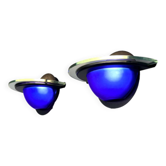 Pair of postmodern blue glass wall lights, 1980