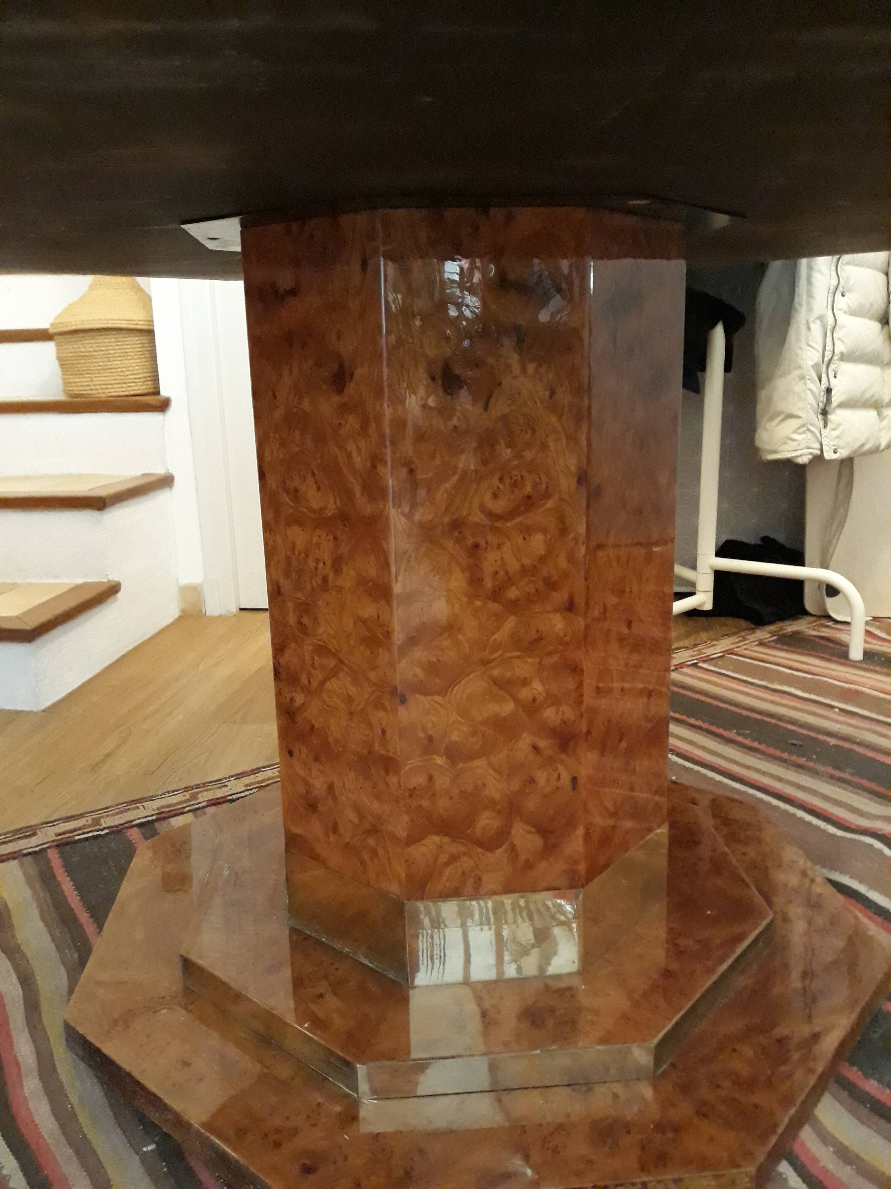 Jean Claude Mahey octagonal table magnifying glass and brass