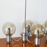 Lustre trois branches, en chrome et globes en verre fumé, Design, 1970