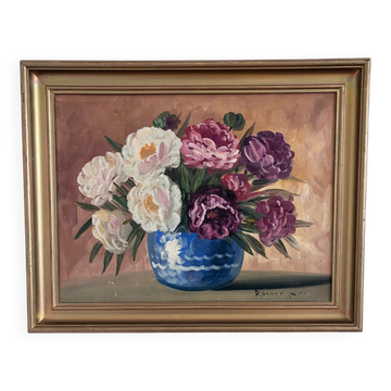 Vintage original floral oil painting, Signed flower art