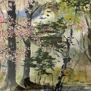 Watercolor ann dunbar "spring orchard" 30x40 cm