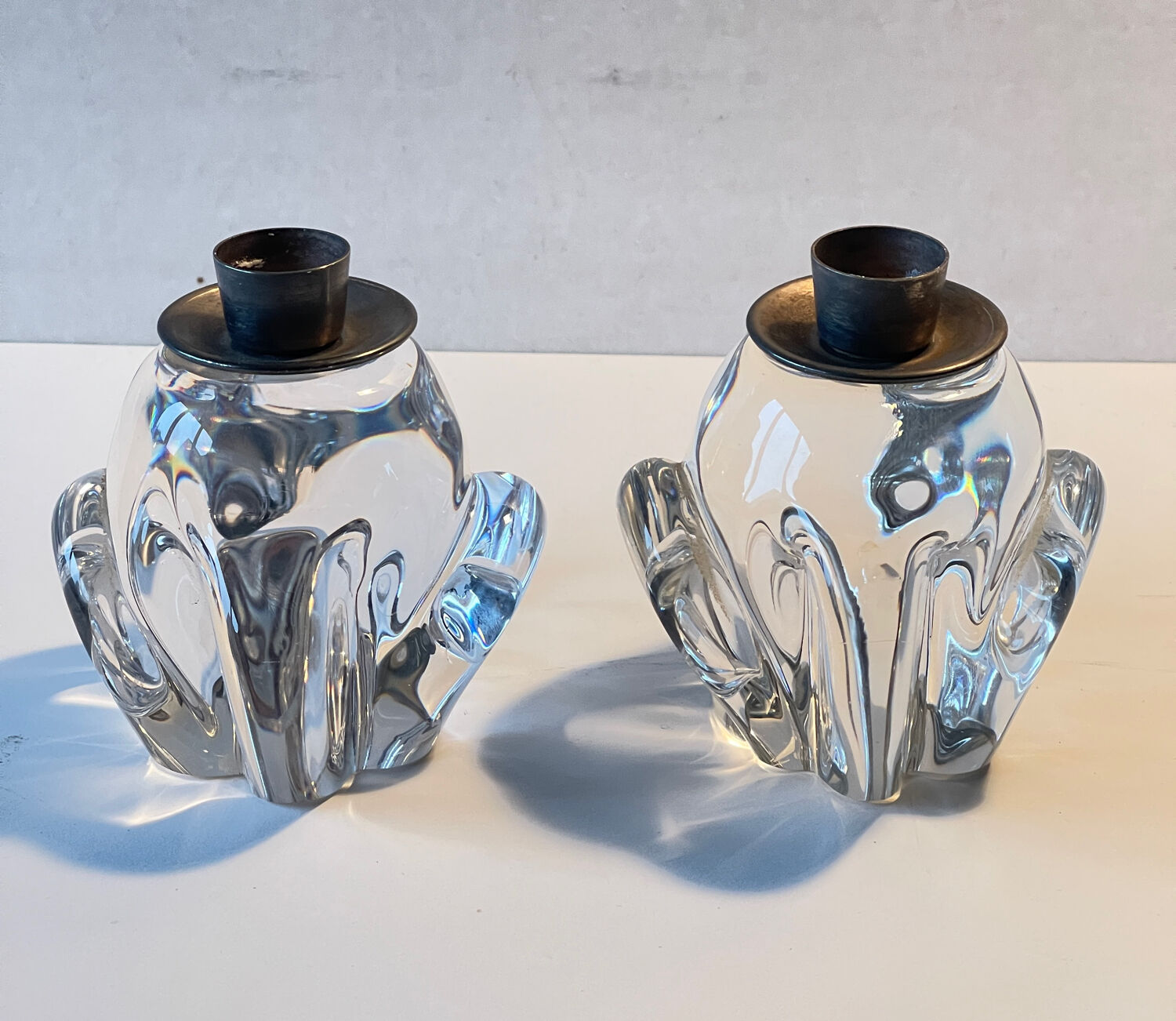 Pair of vintage crystal candle holders