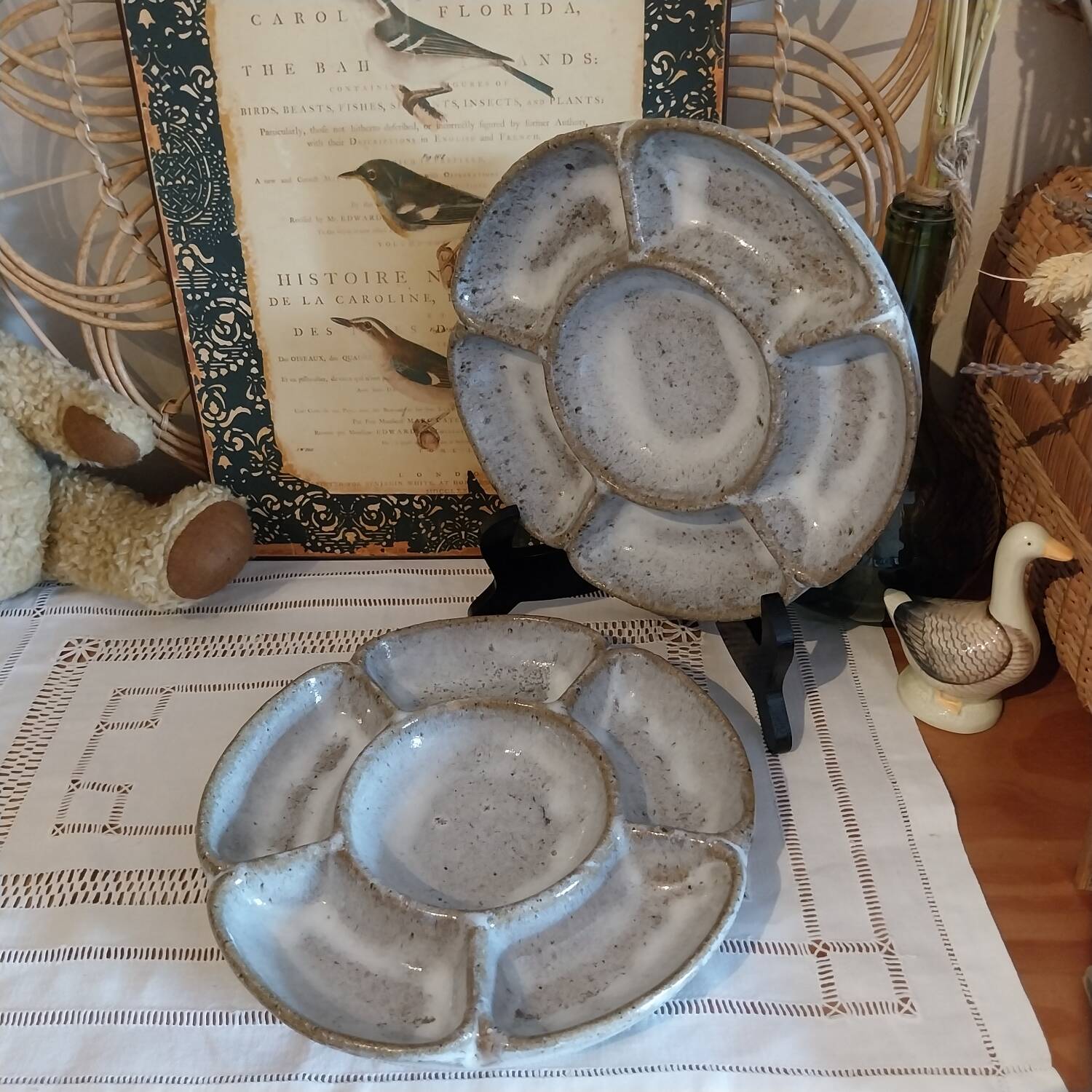 Vintage glazed stoneware appetizer dishes