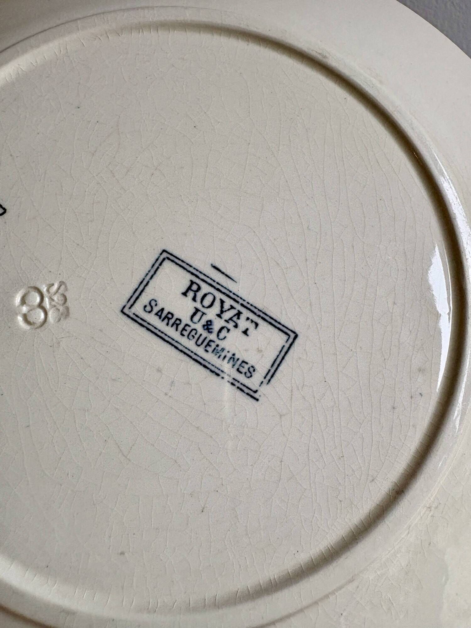 Set of 10 antique flat plates in ironstone, Royat from Sarreguemines.
