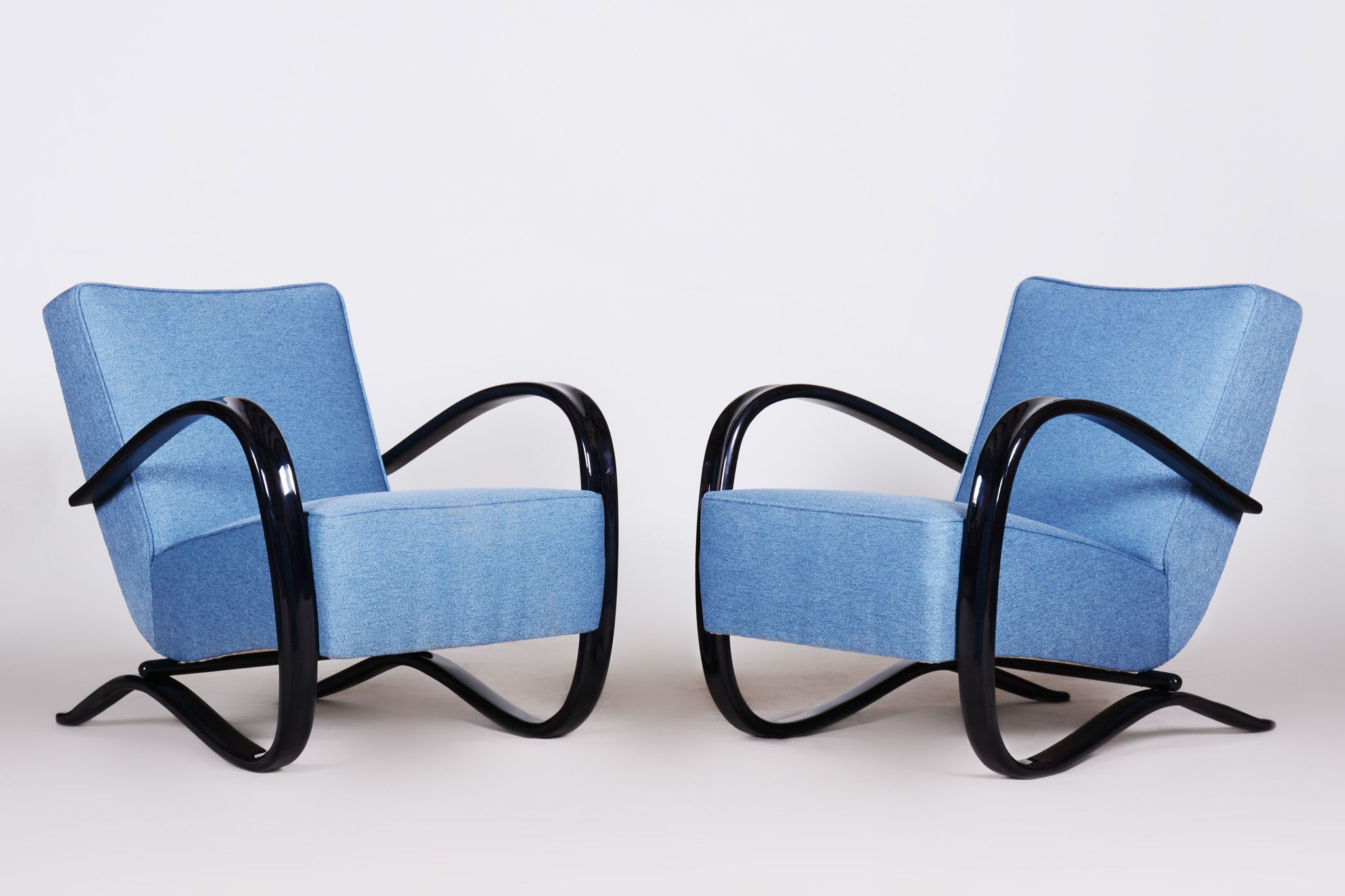 Pair of blue Halabala armchairs made in 1930s Czechia by Up Zavody