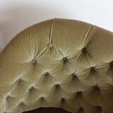 Paire de fauteuils crapauds et leur pouf vert