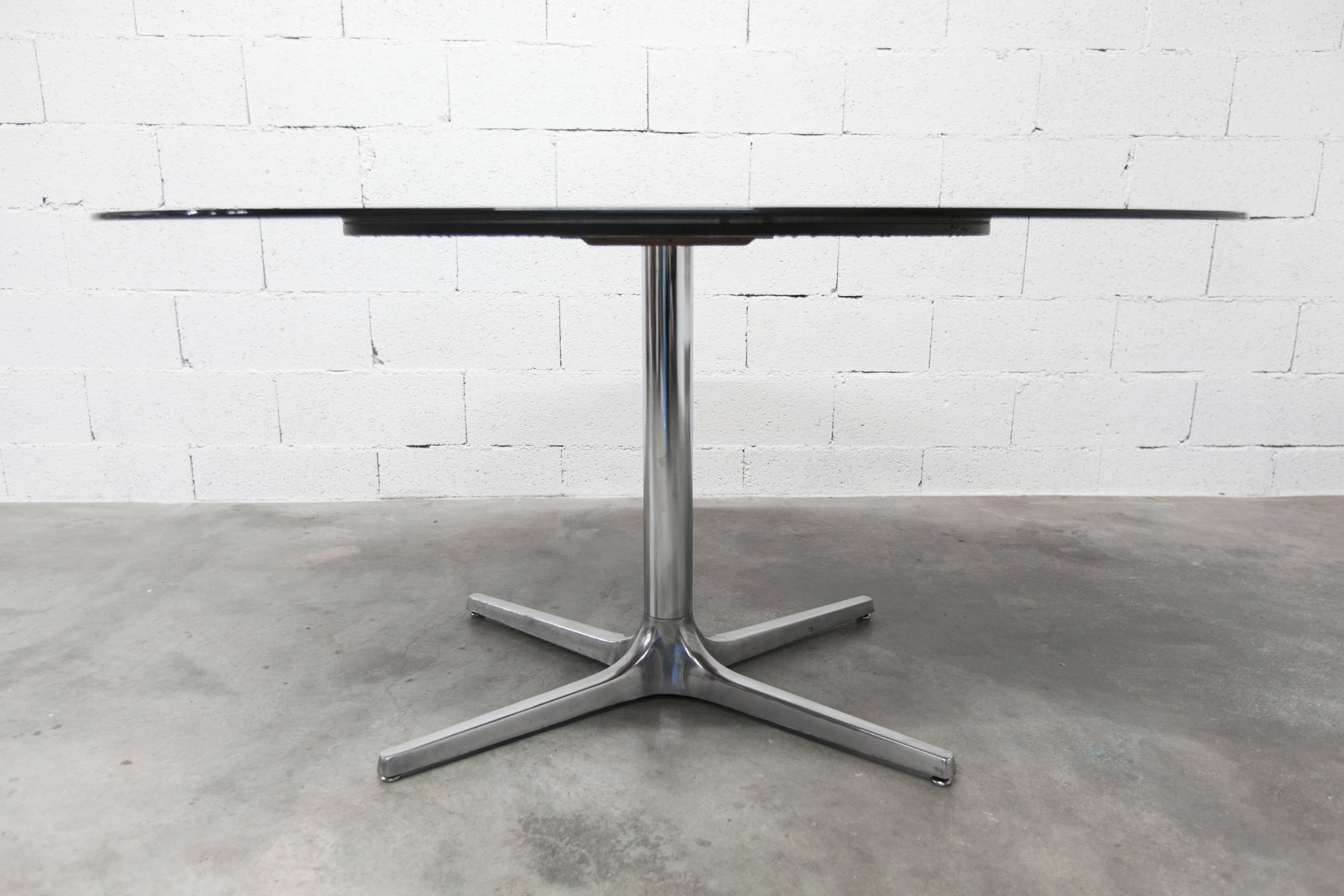 Roche Bobois oval table 1970 smoked glass chrome legs 152x117 cm