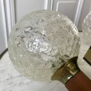 Pair of wall sconces balls in blown glass, metal and teak style 50s