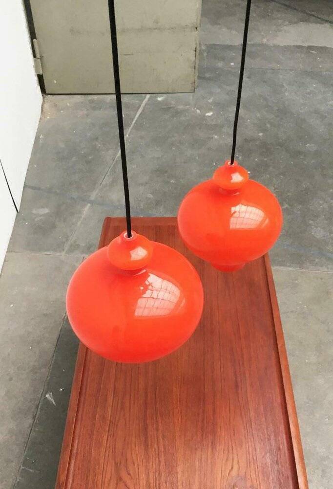 Mid-century Swedish space-age glass pendant lamp by Hans-Agne Jakobsson for Staff and Holmegaard, 1960s.