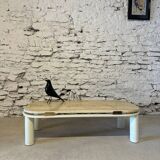 Table basse travertin et laiton doré vintage