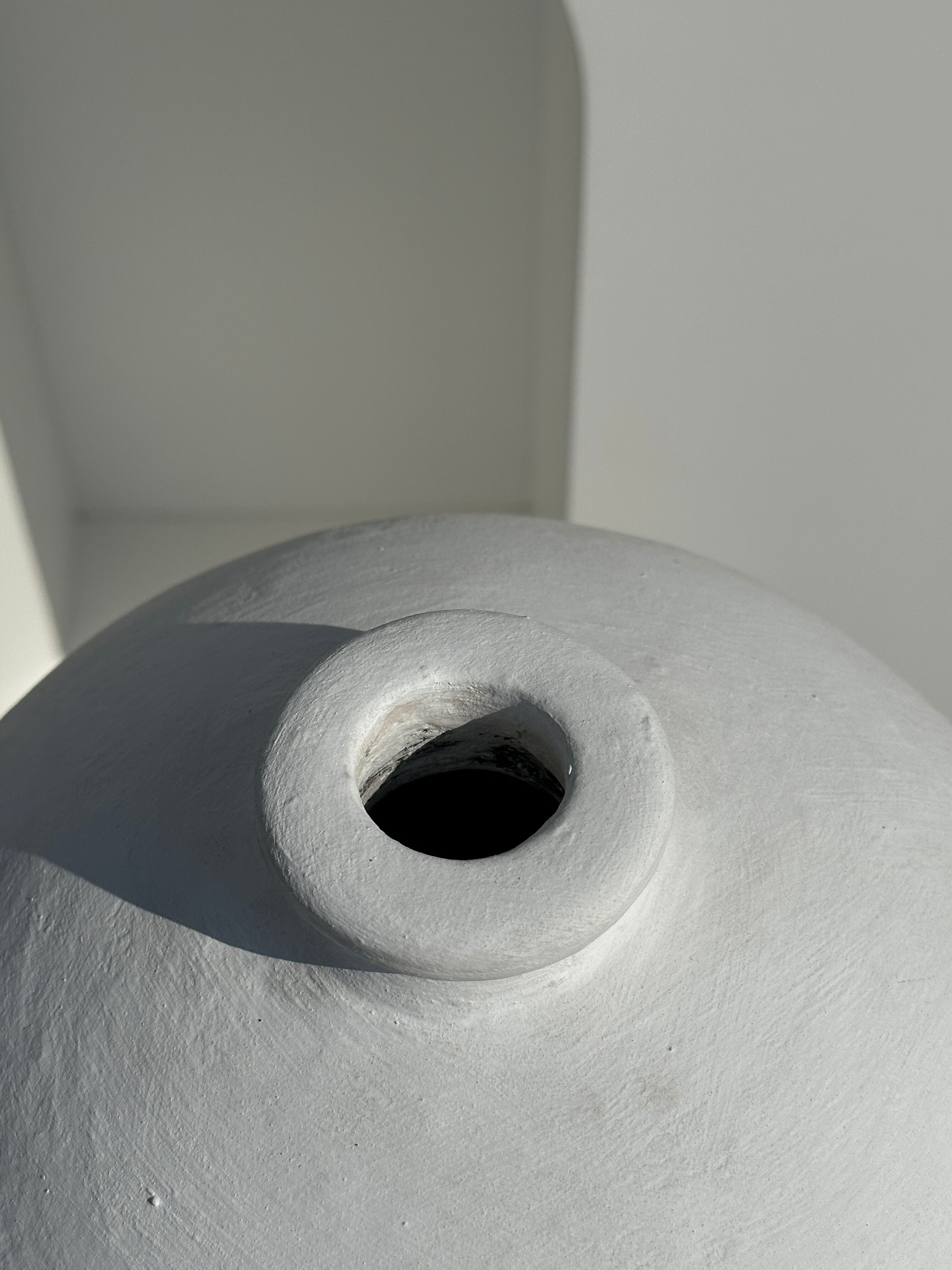 Handcrafted terracotta ball vase painted white H:24 D:26