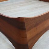 Italian 1970s Curved Walnut Bed Frame with Storage Headboard