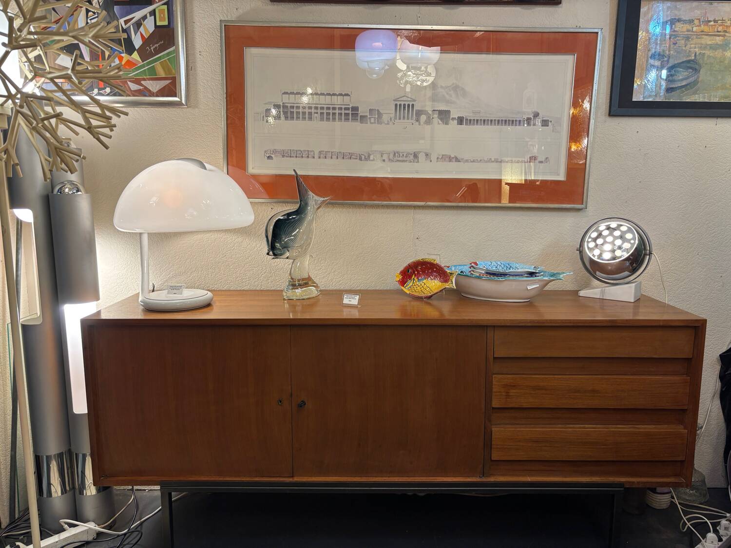 Scandinavian sideboard with 2 doors and 3 drawers in teak.