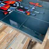 Coffee table in signed ceramic and chromed metal 70s