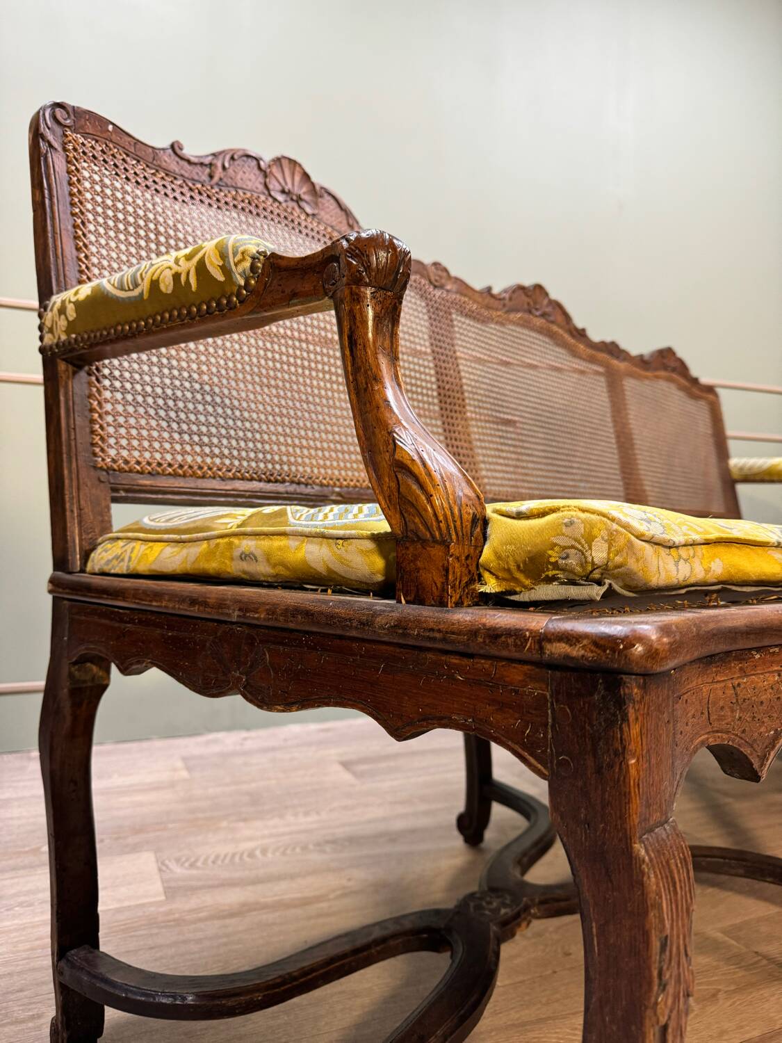 Bench Sofa In Cane Walnut From Regency Period XVIII Eme Century