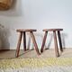 Vintage tripod stool in brutalist wood - folk art