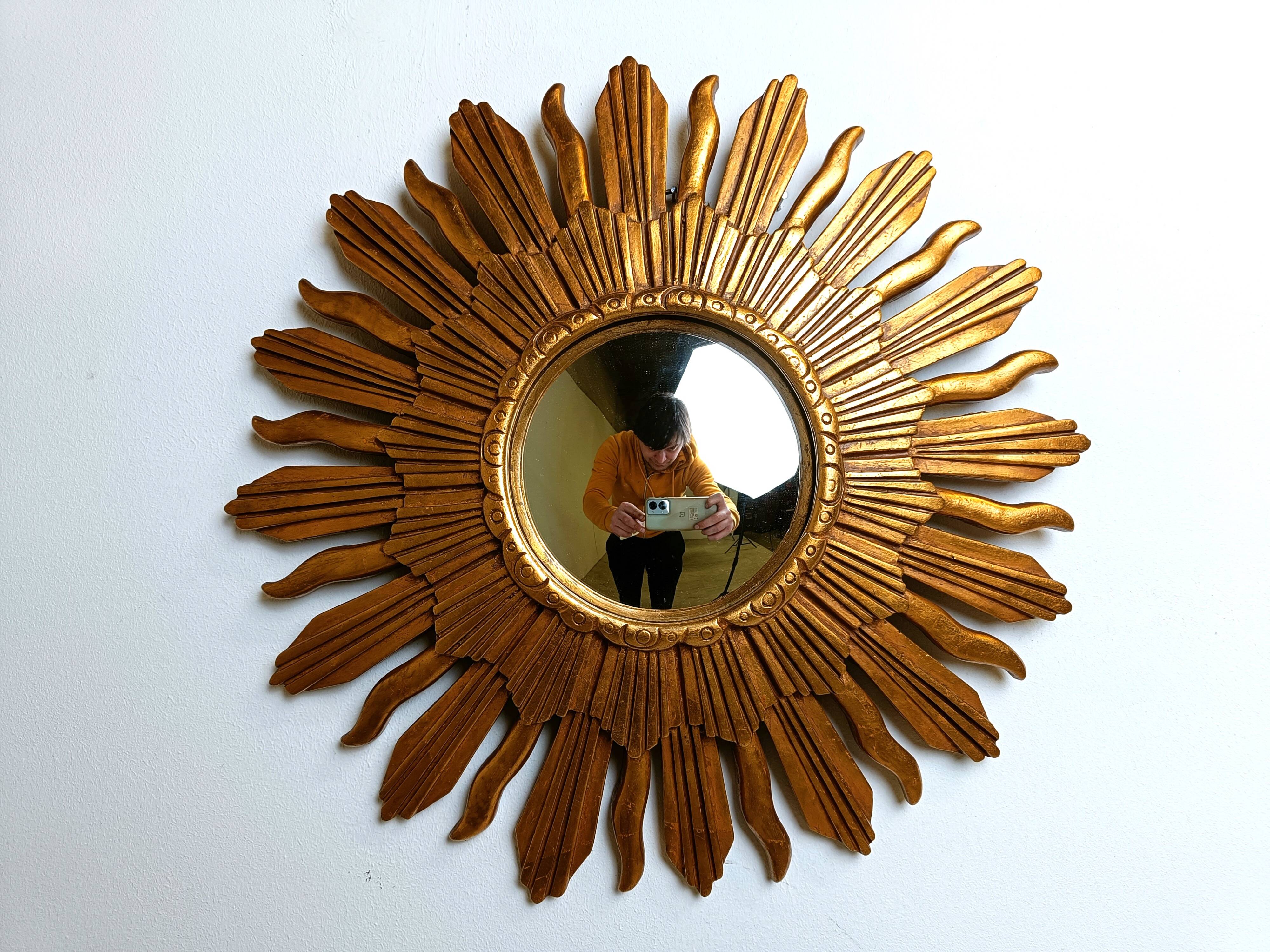 Miroir vintage doré soleil, années 1960
