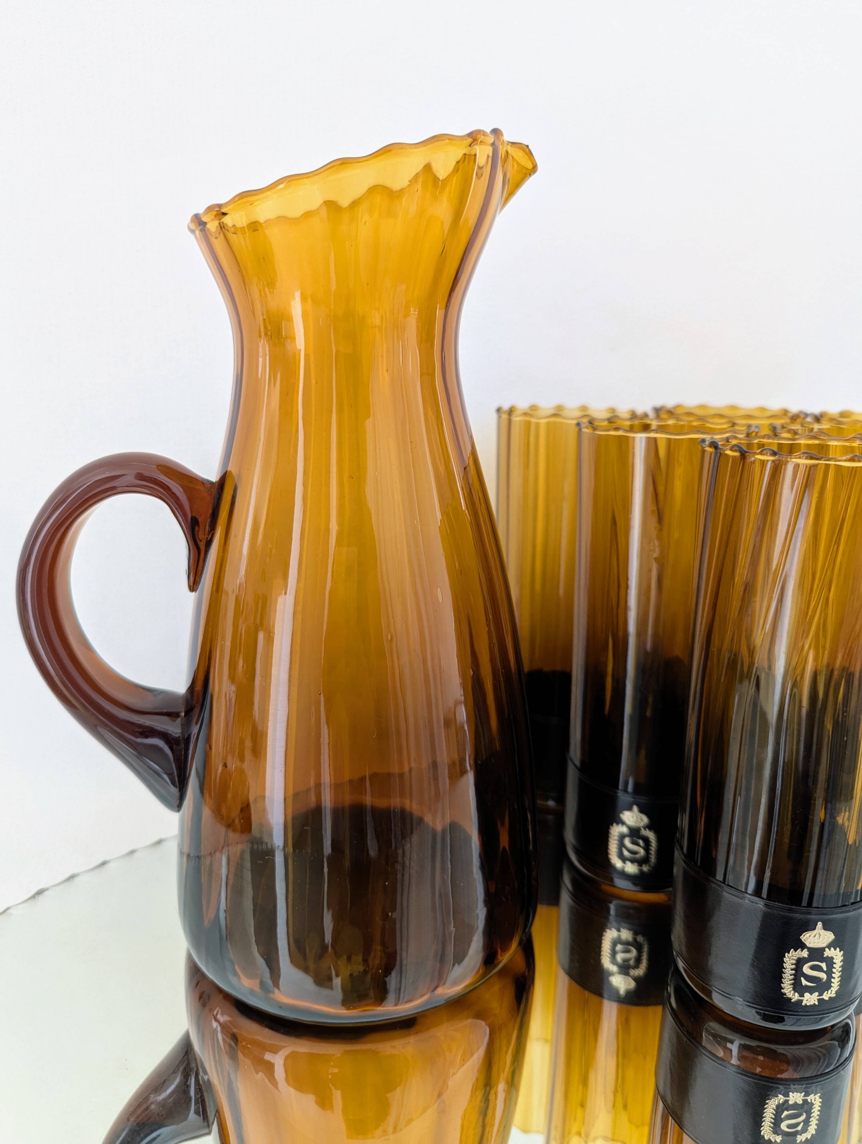 Amber blown glass orangeade set