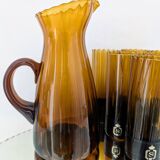 Amber blown glass orangeade set