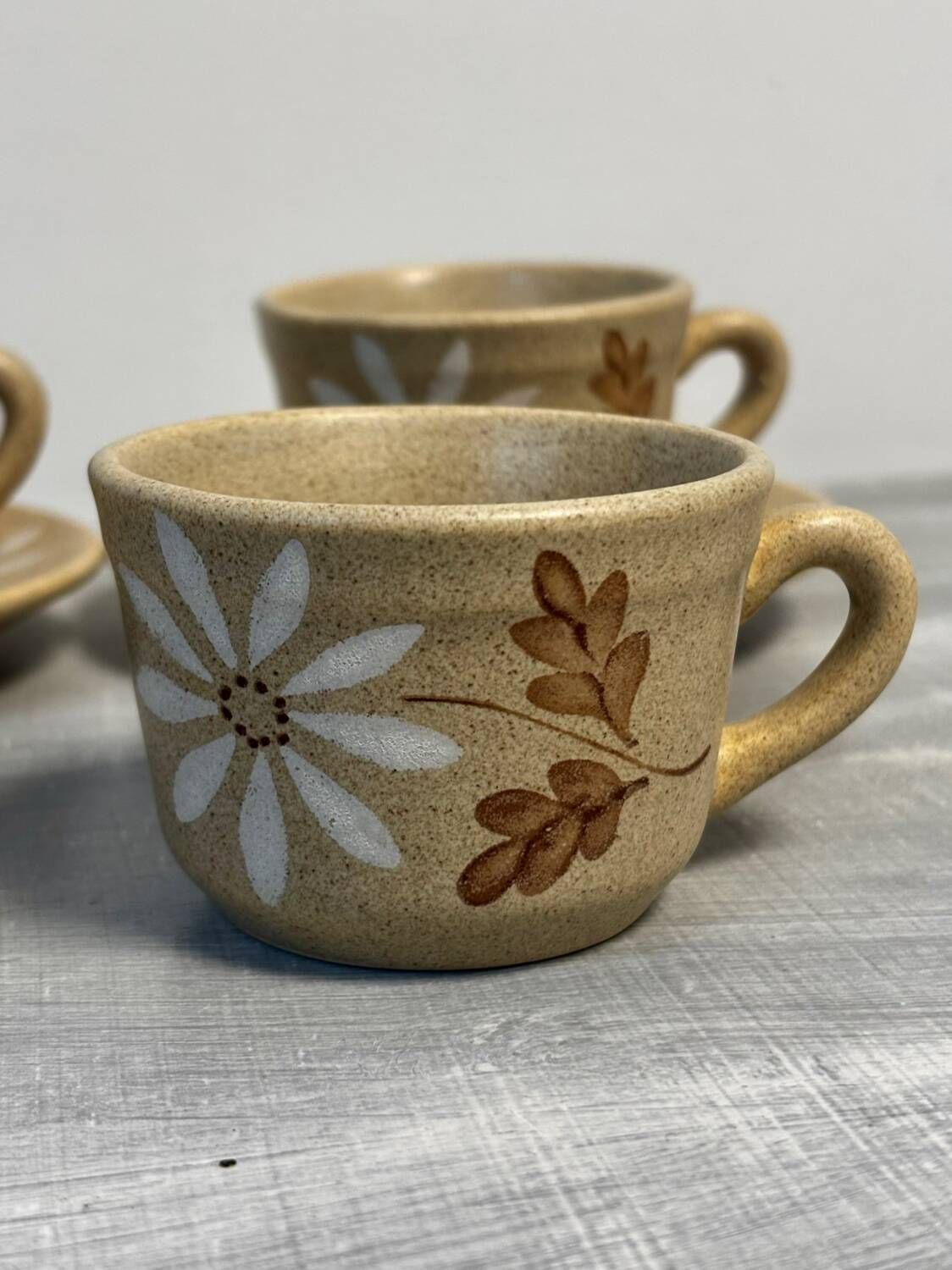 Set of 5 St Amand Autumn porcelain cups and saucers.