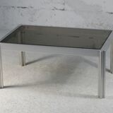 International Furniture. Steel coffee table and smoked glass. Circa 1970