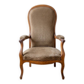 Classic Voltaire Armchair in Wood and Brown Fabric