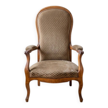 Fauteuil Voltaire Classique en Bois et Tissu Marron