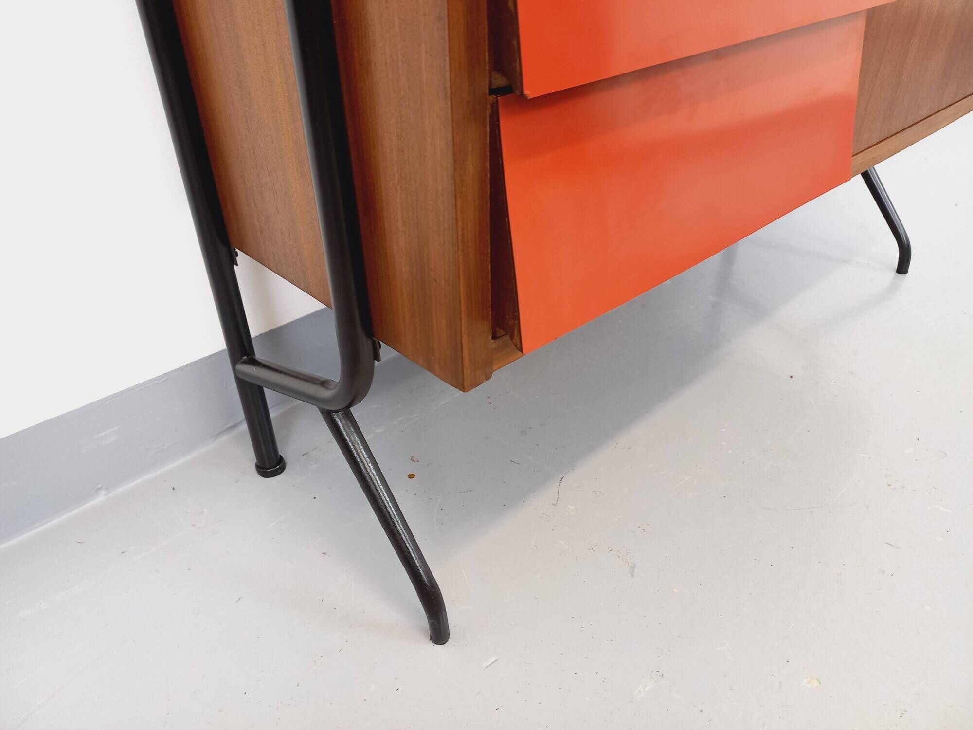 Vintage Italian modular bookcase in teak, metal and melamine