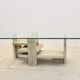 Willy Ballez travertine and cubist glass sculptural coffee table