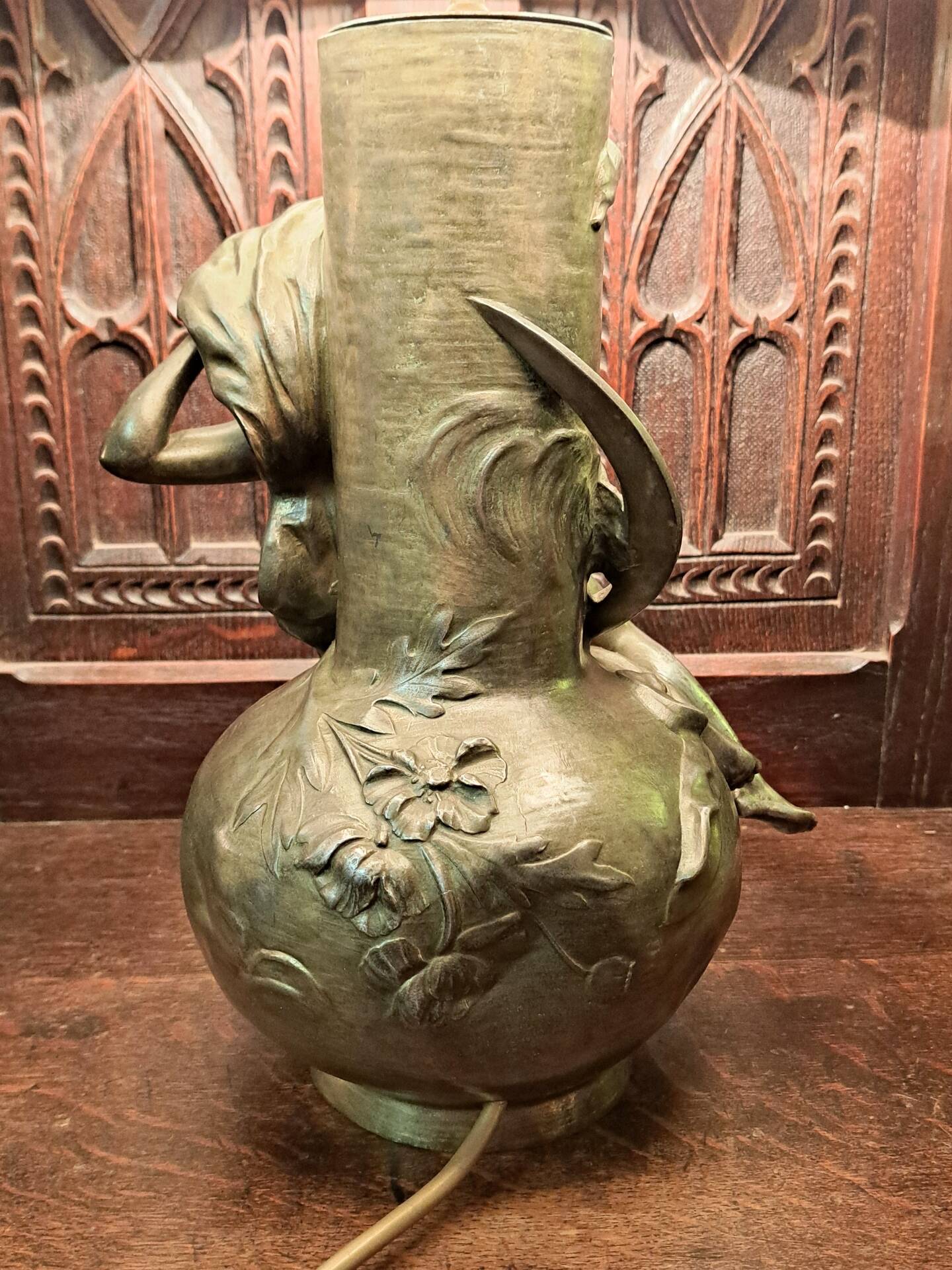 Lamp signed L. Moreau in brushed metal.