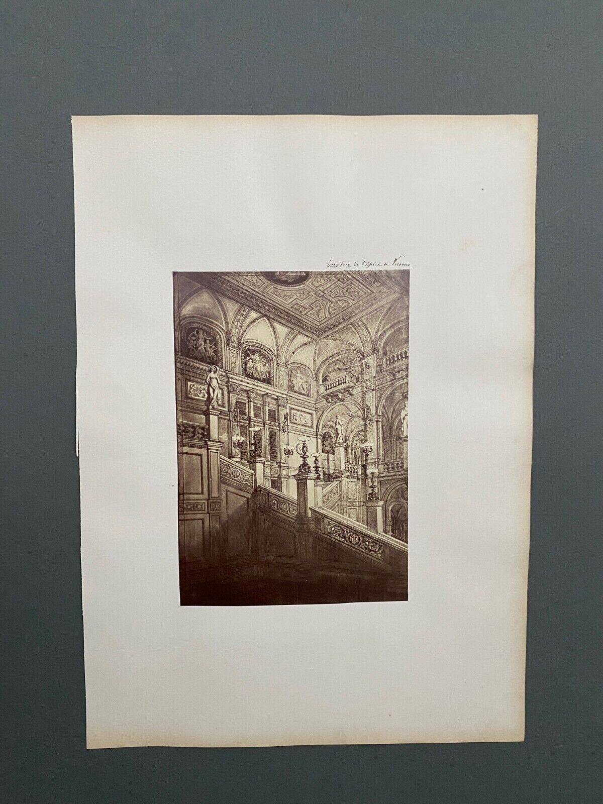 Photo Stairs of the Vienna Opera 19th century albumen laminated cardboard