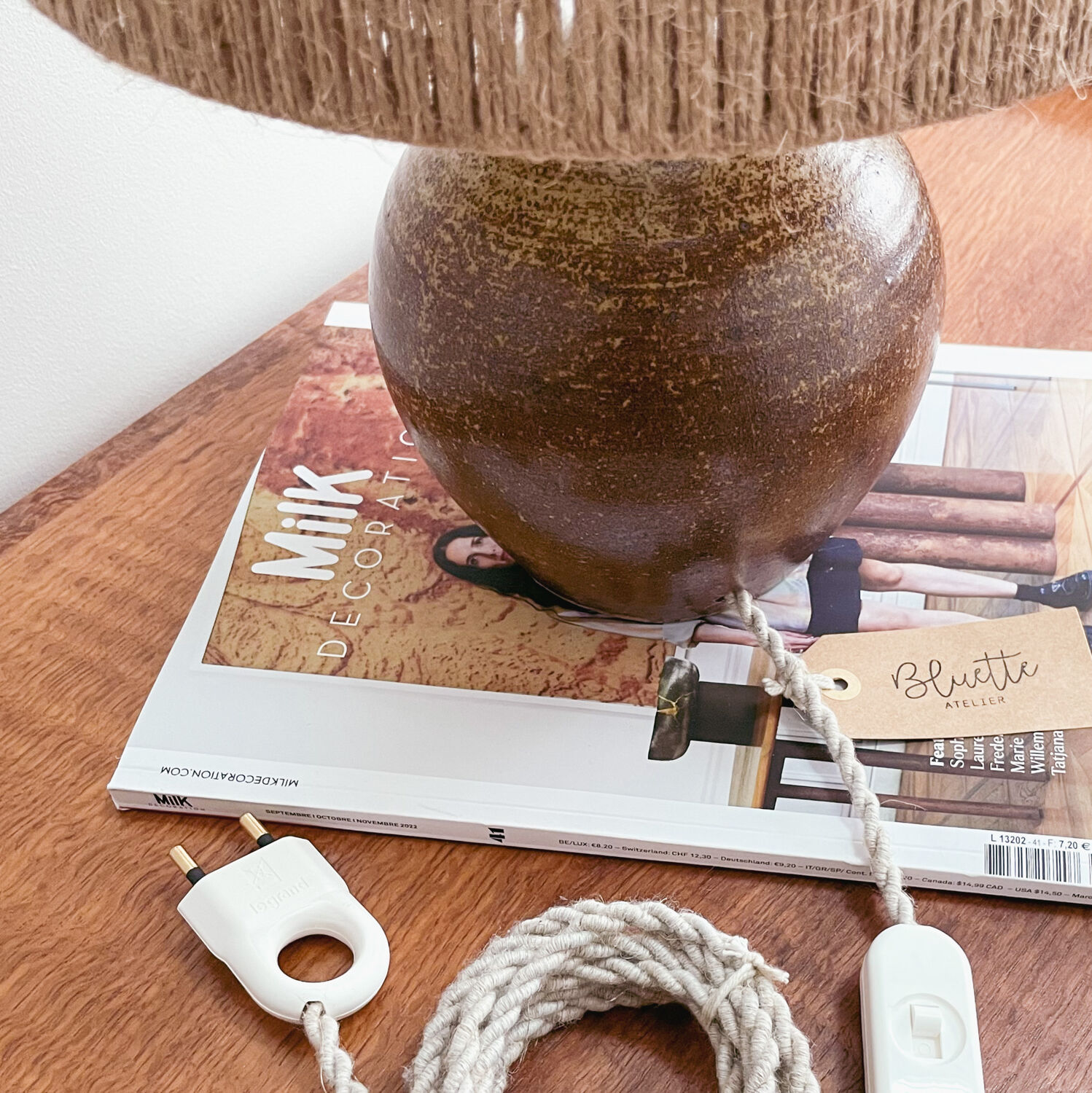 Sandstone and jute lamp