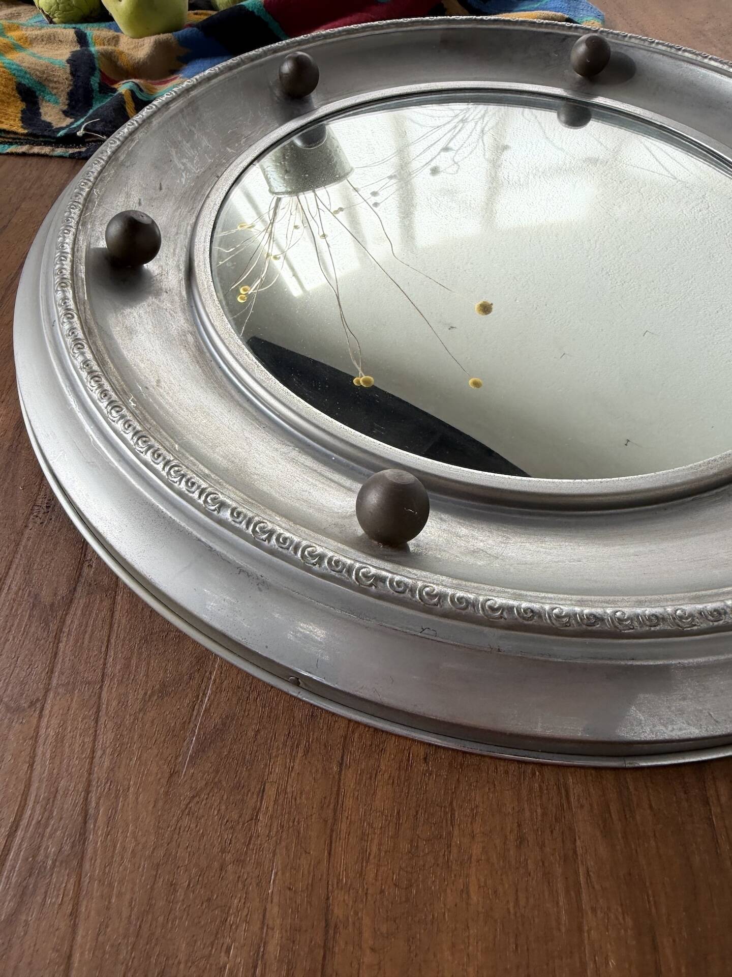Round convex metal mirror in English style 1900