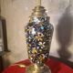 ceramic lamp in Gien style, and bronze, 54x25 with glass shade