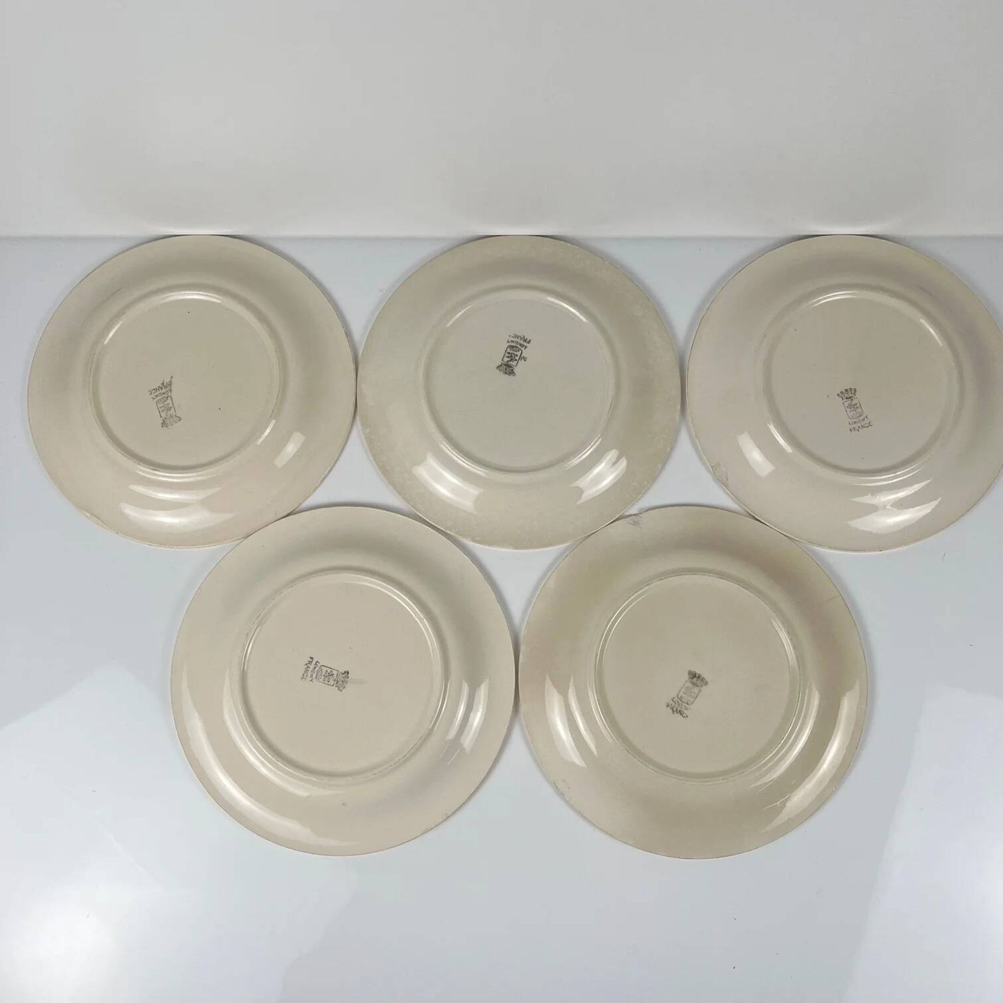Set of 5 dessert plates Longwy, early 20th century, floral decoration.