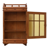 Art Deco oak wall cabinet with amber glazed door, Belgium ca. 1925
