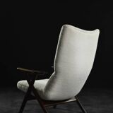 Fauteuil haut de salon vintage en teck et tissu bouclé blanc du milieu du siècle norvégien, années 1960