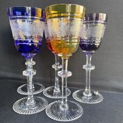 Josephinenhütte - red wine glasses (5) - Art Nouveau - Cut and engraved Crystal Roemer