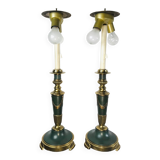 Vintage dutch brass and green table lamps from kullmann, 1970s, set of 2 table lamps. baroque